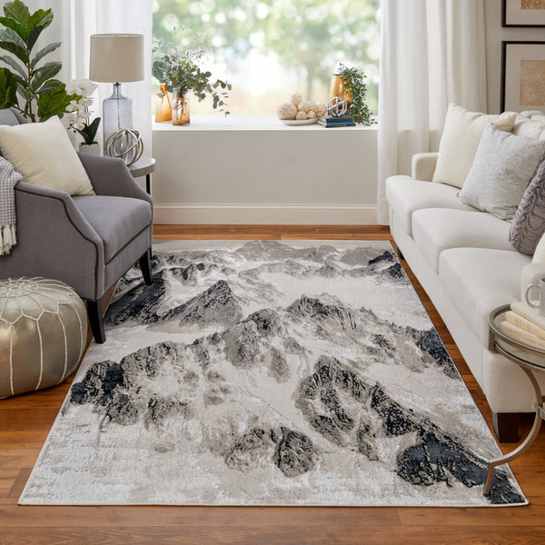 Homeroots 5' X 8' Abstract Area Rug - Stain Resistant, Durable Polyester, Perfect For Kids And Pets, Stylish Decor Black,Silver Polyester Blend 616883
