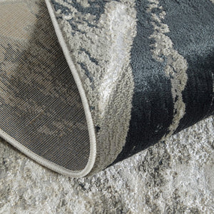 Homeroots 5' X 8' Abstract Area Rug - Stain Resistant, Durable Polyester, Perfect For Kids And Pets, Stylish Decor Black,Silver Polyester Blend 616883