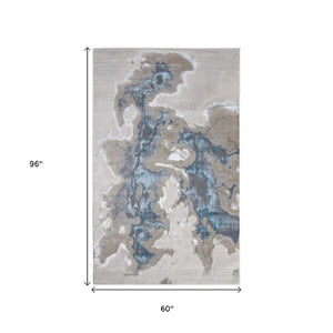 Homeroots 5' X 8' Abstract Area Rug - Stylish, Stain-resistant, Ideal For Homes With Kids And Pets, Bohemian Charm Taupe,Blue Polyester Blend 616885