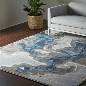 Homeroots 5' X 8' Abstract Area Rug - Stylish, Stain-resistant, Ideal For Homes With Kids And Pets, Bohemian Charm Taupe,Blue Polyester Blend 616885