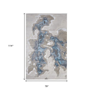 Homeroots 5' X 8' Abstract Area Rug - Stylish, Stain-resistant, Ideal For Homes With Kids And Pets, Bohemian Charm Taupe,Blue Polyester Blend 616886