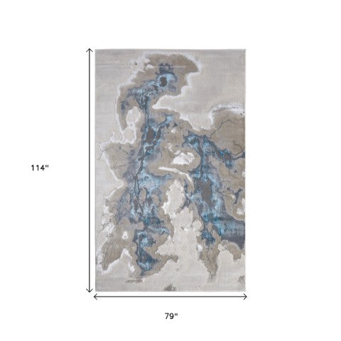 Homeroots 5' X 8' Abstract Area Rug - Stylish, Stain-resistant, Ideal For Homes With Kids And Pets, Bohemian Charm Taupe,Blue Polyester Blend 616886