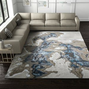 Homeroots 5' X 8' Abstract Area Rug - Stylish, Stain-resistant, Ideal For Homes With Kids And Pets, Bohemian Charm Taupe,Blue Polyester Blend 616886