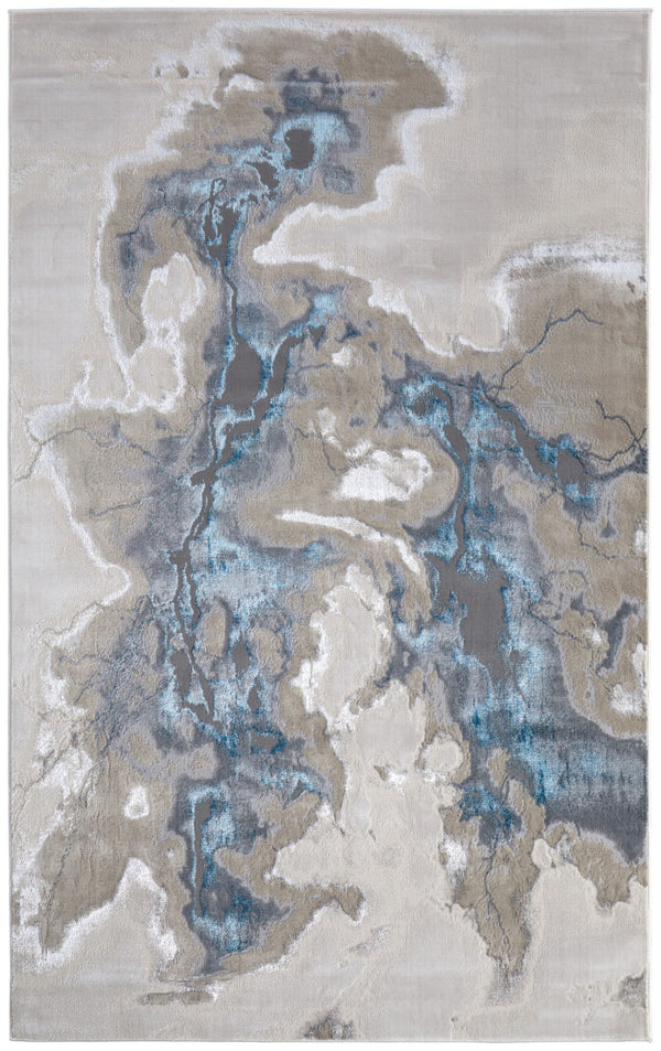 HomeRoots 5' Abstract Taupe and Blue Area Rug - Stylish, Easy-Care Design for Modern Living Spaces and Durability 7' X 10' 616886