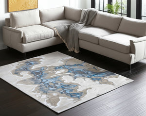 Homeroots 5' X 8' Abstract Area Rug - Stylish, Stain-resistant, Ideal For Homes With Kids And Pets, Bohemian Charm Taupe,Blue Polyester Blend 616887