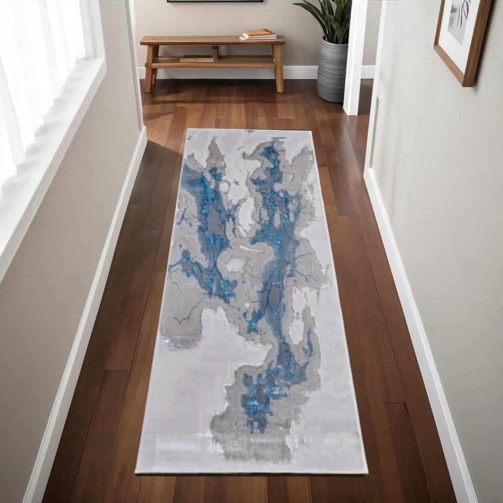 Homeroots 5' X 8' Abstract Area Rug - Stylish, Stain-resistant, Ideal For Homes With Kids And Pets, Bohemian Charm Taupe,Blue Polyester Blend 616888