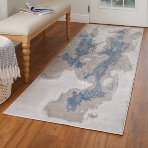 Homeroots 5' X 8' Abstract Area Rug - Stylish, Stain-resistant, Ideal For Homes With Kids And Pets, Bohemian Charm Taupe,Blue Polyester Blend 616888