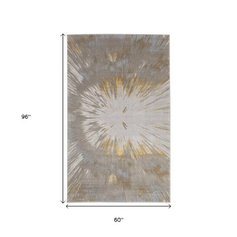 Homeroots 5' X 8' Abstract Area Rug - Stylish, Stain-resistant Design For Kids And Pets, Perfect Home Accent Gold,Silver Polyester Blend 616889