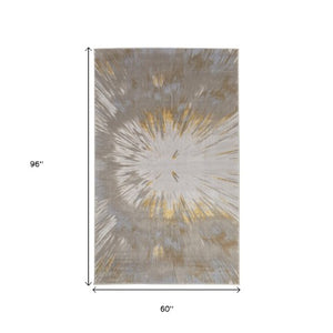 Homeroots 5' X 8' Abstract Area Rug - Stylish, Stain-resistant Design For Kids And Pets, Perfect Home Accent Gold,Silver Polyester Blend 616889