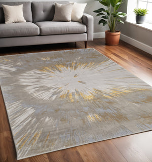 Homeroots 5' X 8' Abstract Area Rug - Stylish, Stain-resistant Design For Kids And Pets, Perfect Home Accent Gold,Silver Polyester Blend 616889