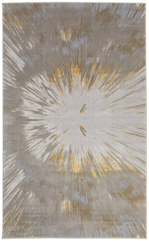 HomeRoots 5' Gold and Silver Abstract Area Rug - Modern Bohemian Design, Stain-Resistant, Durable for Homes 5' X 8' 616889