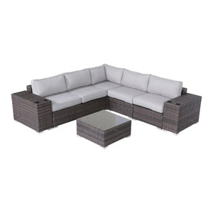 English Elm 4-Piece HDPE Wicker Patio Set — 8-Piece Pre-Assembled Espresso Sectional with 5" Gray Olefin Cushions B120S00213