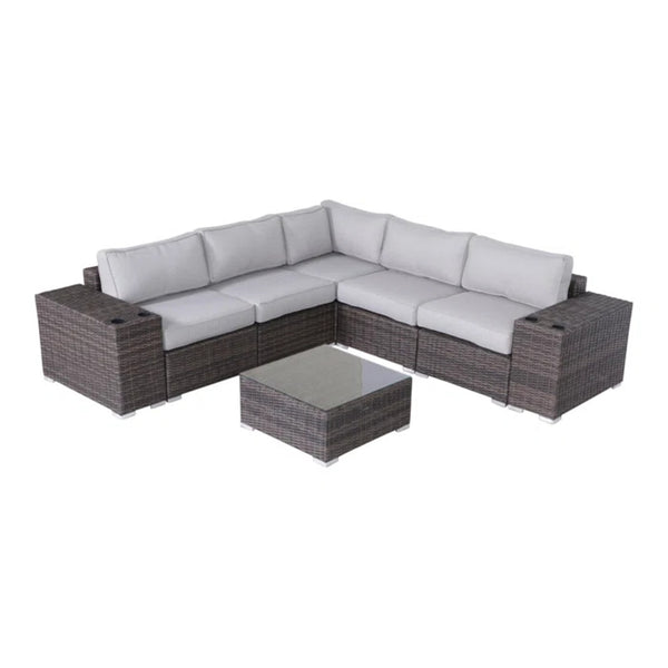 English Elm 4-Piece HDPE Wicker Patio Set — 8-Piece Pre-Assembled Espresso Sectional with 5" Gray Olefin Cushions B120S00213