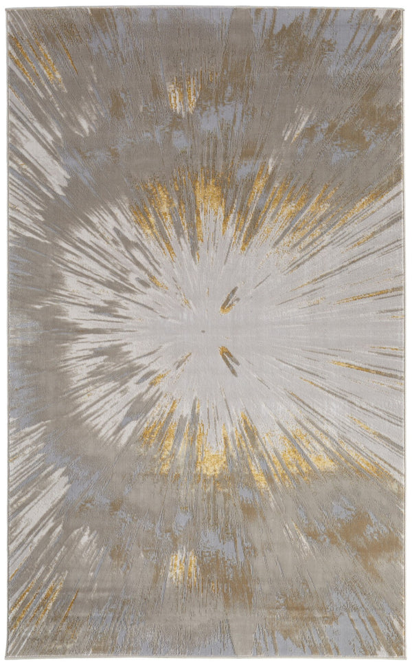 HomeRoots 5' Gold and Silver Abstract Area Rug - Modern Bohemian Design, Stain-Resistant, Durable for Homes 7' X 10' 616890