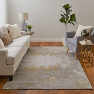 HomeRoots 5' Gold and Silver Abstract Area Rug - Modern Bohemian Design, Stain-Resistant, Durable for Homes 7' X 10' 616890