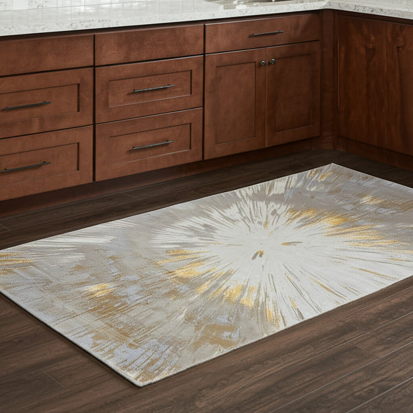 Homeroots 5' X 8' Abstract Area Rug - Stylish, Stain-resistant Design For Kids And Pets, Perfect Home Accent Gold,Silver Polyester Blend 616892