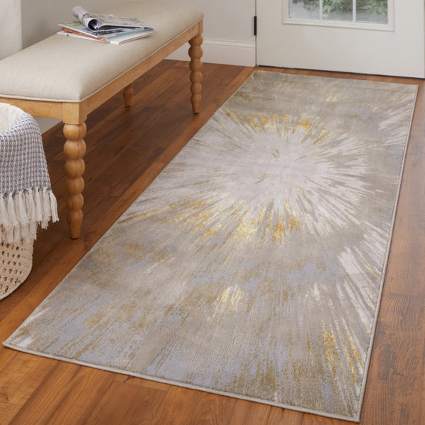 Homeroots 5' X 8' Abstract Area Rug - Stylish, Stain-resistant Design For Kids And Pets, Perfect Home Accent Gold,Silver Polyester Blend 616892