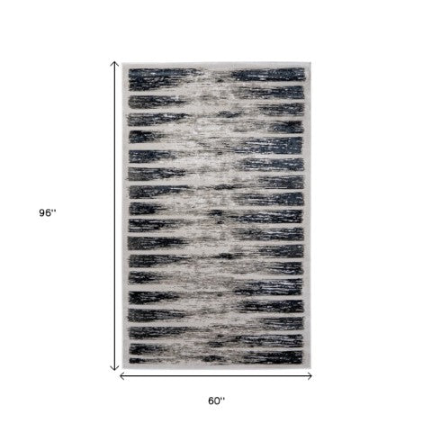 Homeroots 5' X 8' Abstract Distressed Area Rug - Stylish Bohemian Design, Stain-resistant, Perfect For Homes Gray,Black Polyester Blend 616893