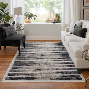 Homeroots 5' X 8' Abstract Distressed Area Rug - Stylish Bohemian Design, Stain-resistant, Perfect For Homes Gray,Black Polyester Blend 616894