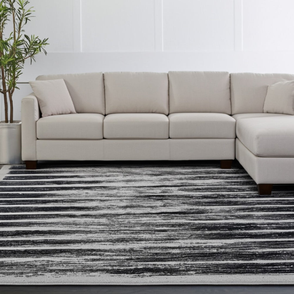 HomeRoots 5' Gray and Black Abstract Distressed Area Rug - Stylish, Durable, Stain-Resistant Design for Modern Homes 8' X 10' 616895