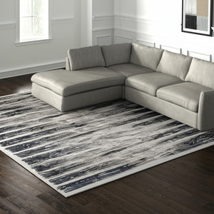 Homeroots 5' X 8' Abstract Distressed Area Rug - Stylish Bohemian Design, Stain-resistant, Perfect For Homes Gray,Black Polyester Blend 616896