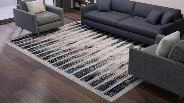 Homeroots 5' X 8' Abstract Distressed Area Rug - Stylish Bohemian Design, Stain-resistant, Perfect For Homes Gray,Black Polyester Blend 616897