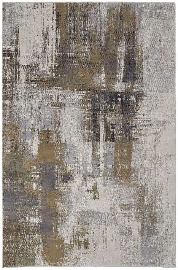 Homeroots 6' X 9' Abstract Area Rug - Stylish Bohemian Design, Stain Resistant, Perfect For Homes With Kids & Pets Gray,Brown Polyester Blend 616898