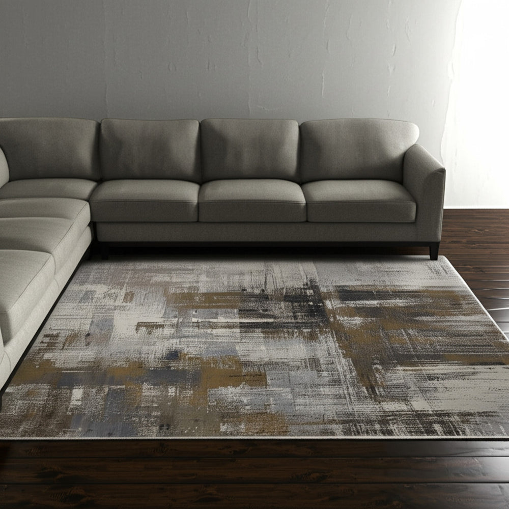 Homeroots 6' X 9' Abstract Area Rug - Stylish Bohemian Design, Stain Resistant, Perfect For Homes With Kids & Pets Gray,Brown Polyester Blend 616898
