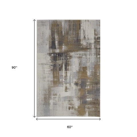 Homeroots 6' X 9' Abstract Area Rug - Stylish Bohemian Design, Stain Resistant, Perfect For Homes With Kids & Pets Gray,Brown Polyester Blend 616899