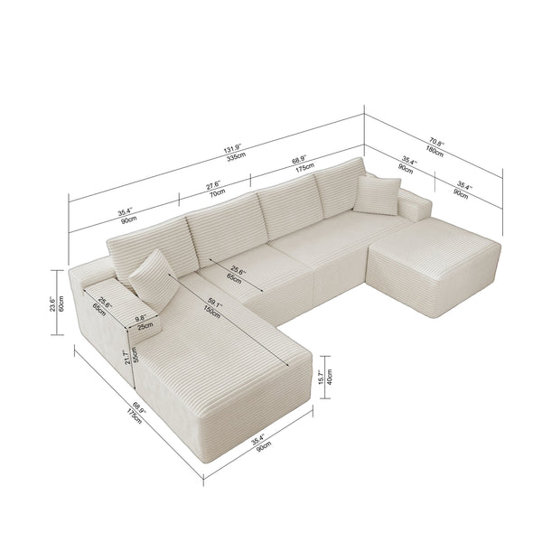 English Elm 131.9*70.8"Modular Sectional Sofa - No Assembly, Plush Corduroy Upholstery, Versatile 4-Piece Design W3819S00027