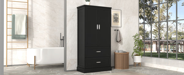 English Elm Tall Bathroom Storage Cabinet with Adjustable Shelves, Two Doors & Drawers, Space-Saving 66" Tall Black N725P178675B