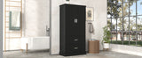 English Elm Tall Bathroom Storage Cabinet, Cabinet With Two Doors and Drawers, Adjustable Shelf, Mdf Board, Black