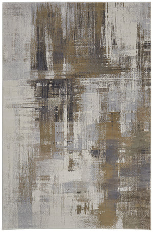 Homeroots 6' X 9' Abstract Area Rug - Stylish Bohemian Design, Stain Resistant, Perfect For Homes With Kids & Pets Gray,Brown Polyester Blend 616900