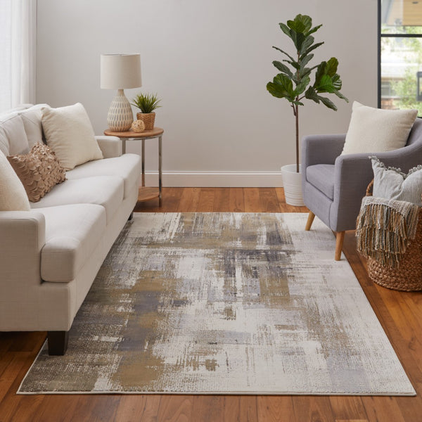 Homeroots 6' X 9' Abstract Area Rug - Stylish Bohemian Design, Stain Resistant, Perfect For Homes With Kids & Pets Gray,Brown Polyester Blend 616900