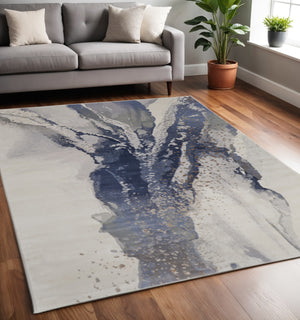 Homeroots 6' X 9' Abstract Area Rug - Stylish, Stain Resistant, Soft Texture For Cozy Home Décor And Comfort Gray,Ivory Polyester Blend 616907