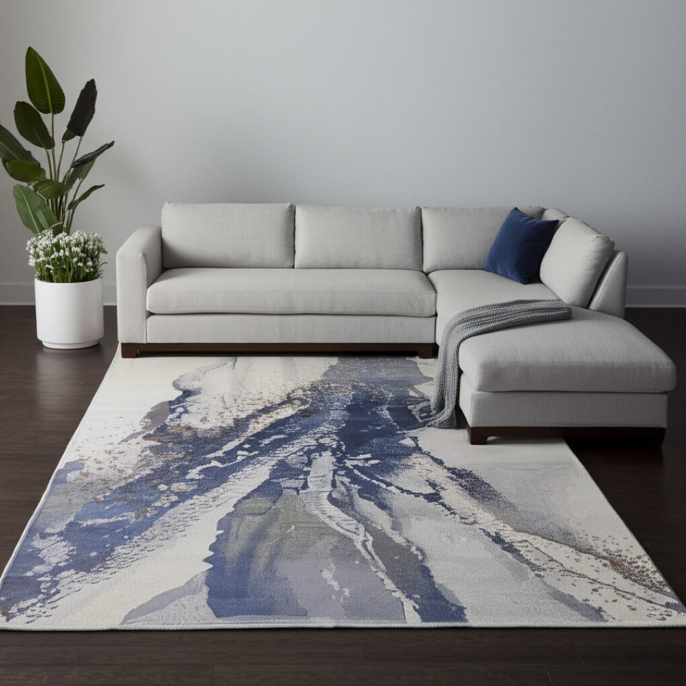 HomeRoots 8' Gray and Ivory Abstract Area Rug - Modern Bohemian Design, Durable, Stain-Resistant & Easy Care 8' X 10' 616908