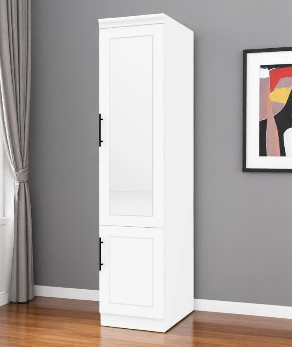 HomeRoots 71" White Wood Mirrored Two-Door Combo Dresser - Modern Wardrobe & Vanity with Full-Length Mirror 616914