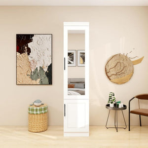 HomeRoots 71" White Wood Mirrored Two-Door Combo Dresser - Modern Wardrobe & Vanity with Full-Length Mirror 616914