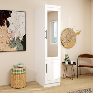 HomeRoots 71" White Wood Mirrored Two-Door Combo Dresser - Modern Wardrobe & Vanity with Full-Length Mirror 616914