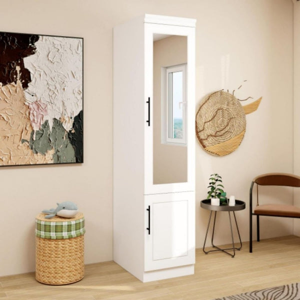 HomeRoots 71" White Wood Mirrored Two-Door Combo Dresser - Modern Wardrobe & Vanity with Full-Length Mirror 616914
