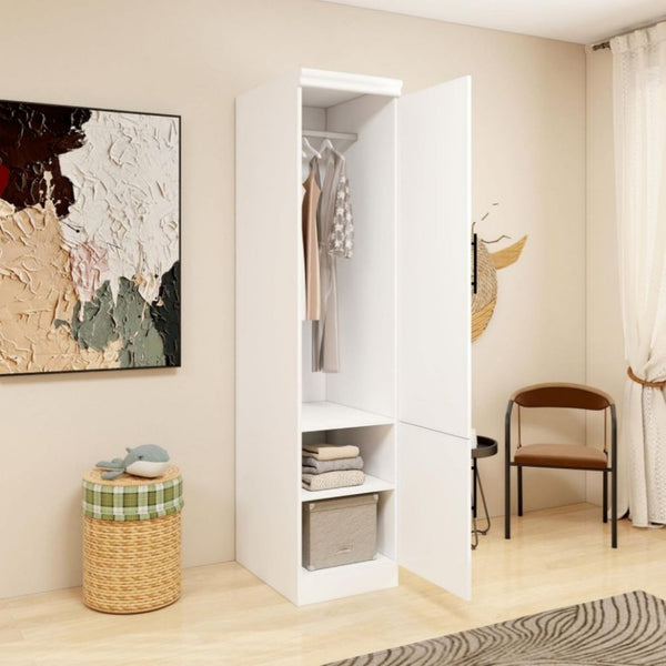HomeRoots 71" White Wood Mirrored Two-Door Combo Dresser - Modern Wardrobe & Vanity with Full-Length Mirror 616914