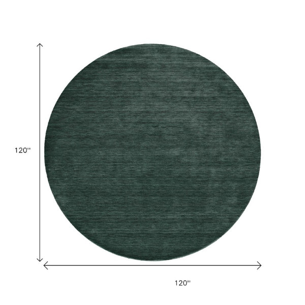 Round Wool Blend Hand Woven Area Rug Solid Artisan Green Stain Resistant for Living Room