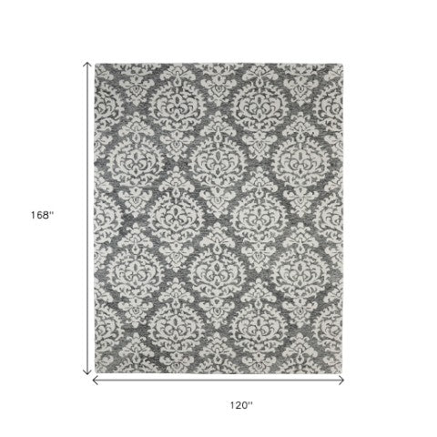 Homeroots 10' Hand Tufted Floral Area Rug - Luxurious Wool Blend, Stain Resistant, Perfect For Family Spaces Gray,Ivory,Black Wool Blend 616919