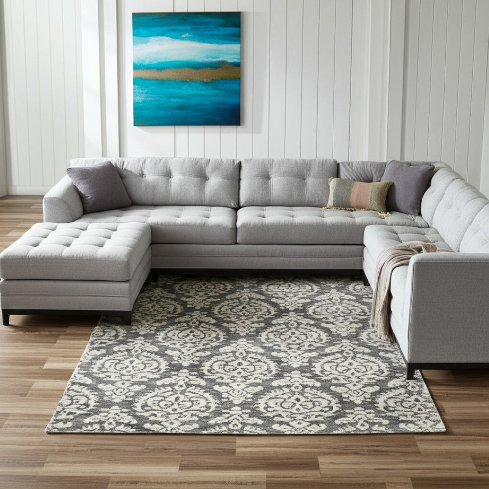 HomeRoots 10' Gray Ivory and Black Floral Hand-Tufted Area Rug - Timeless Style for Comfort and Elegance 10' X 14' 616919