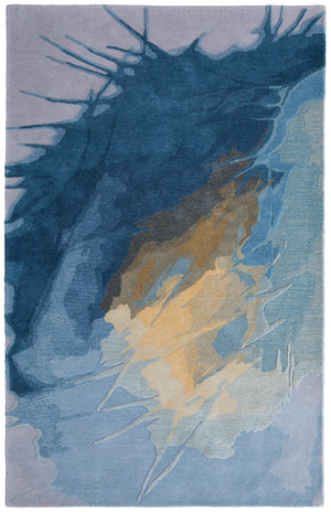 Homeroots 10' Hand-tufted Abstract Area Rug - Unique Artisan Crafted Wool Blend For Stylish Home Décor Blue,Gold,Gray Wool Blend 616920