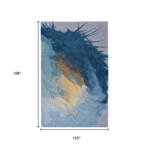 Homeroots 10' Hand-tufted Abstract Area Rug - Unique Artisan Crafted Wool Blend For Stylish Home Décor Blue,Gold,Gray Wool Blend 616920