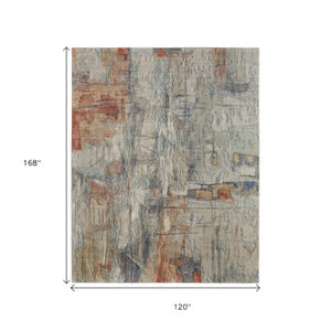 Homeroots 10' X 14' Abstract Distressed Area Rug - Stain Resistant, Premium Wool Blend For Stylish Comfort Gray,Orange,Ivory Wool Blend 616922