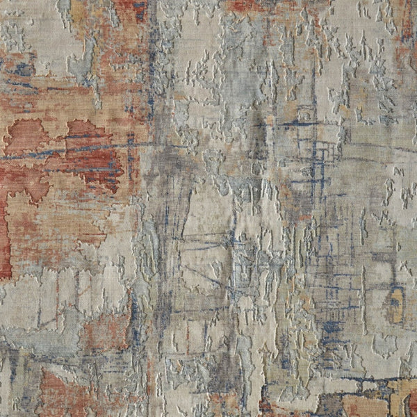 Homeroots 10' X 14' Abstract Distressed Area Rug - Stain Resistant, Premium Wool Blend For Stylish Comfort Gray,Orange,Ivory Wool Blend 616922