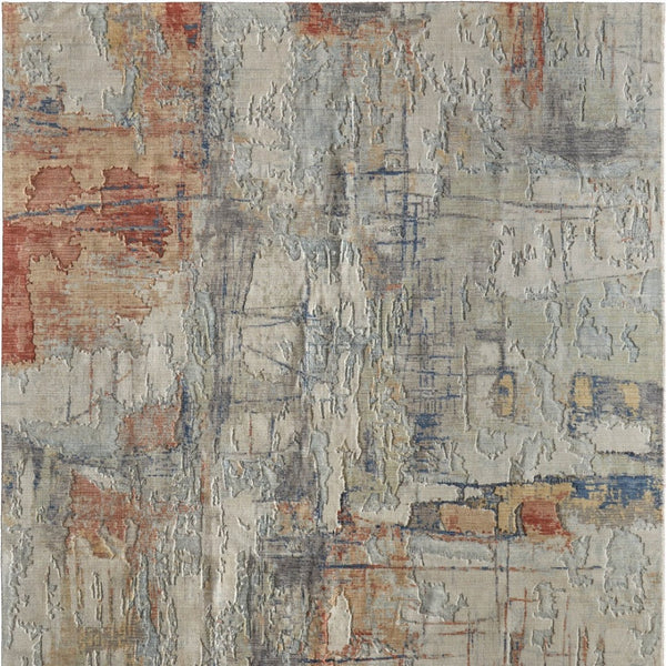 Homeroots 10' X 14' Abstract Distressed Area Rug - Stain Resistant, Premium Wool Blend For Stylish Comfort Gray,Orange,Ivory Wool Blend 616922