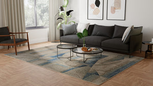 Homeroots 10' X 14' Abstract Area Rug - Luxurious Wool Blend, Stain Resistant, Perfect For Kids & Pets Blue,Ivory,Gray Wool Blend 616923